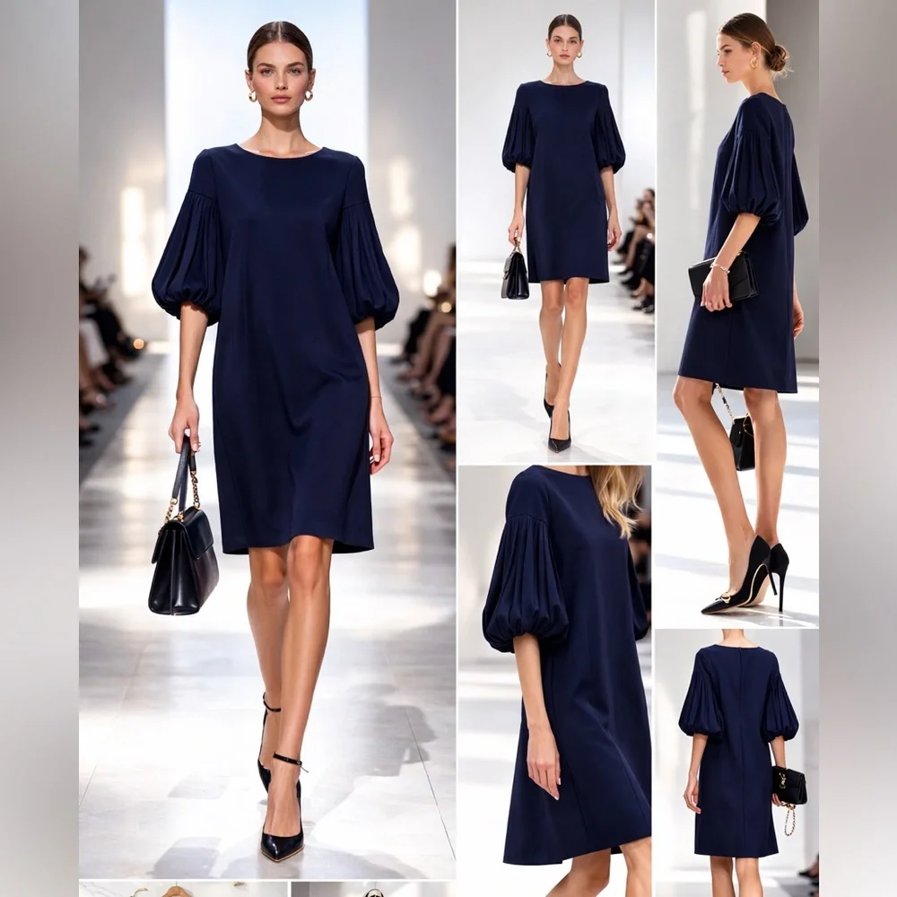 Tara Jarmon Paris Pleated Puff Sleeve Dress — Made in France | Size 38 small - Picture 1 of 10
